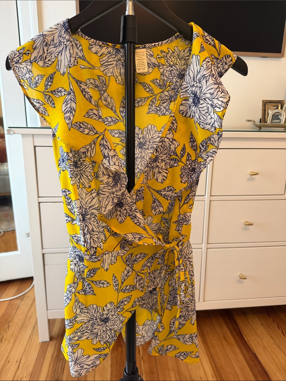 Japna Yellow Floral Asymmetrical Wrap Dress